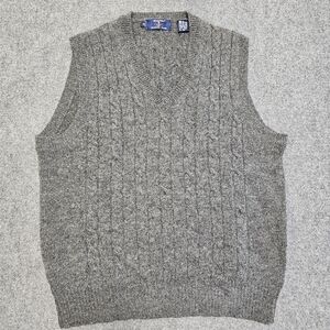 Vintage HARTOG Marine Club Wool Sweater Vest Mens XL Nautical Gray Cable Knit